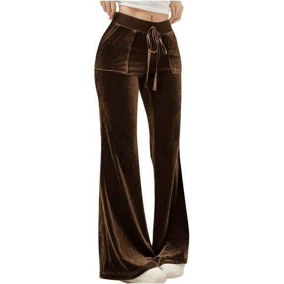 Velvet Pants Women Lounge Comfy Womens Velour Flare Pants Casual Pants Wide Leg High Waisted Drawstring with Pockets