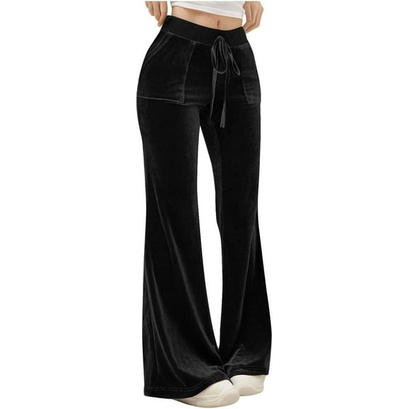 Velvet Pants Women Lounge Comfy Womens Velour Flare Pants Casual Pants Wide Leg High Waisted Drawstring with Pockets