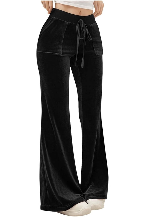 Velvet Pants Women Lounge Comfy Womens Velour Flare Pants Casual Pants Wide Leg High Waisted Drawstring with Pockets