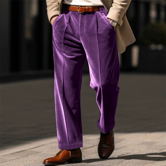 Velvet-Pants for Men with Pockets Dress Straight Leg Trousers Mens Vintage Solid Color Elastic High Waisted Comfortable Business Casual Work Pant