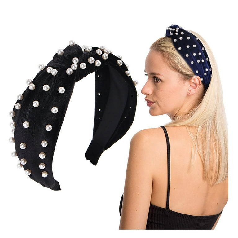 Velvet Pearl Headband Gold Velvet Pearl Knotted Headband 