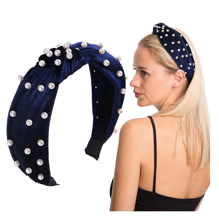 Velvet Pearl Headband Gold Velvet Pearl Knotted Headband  display picture 1