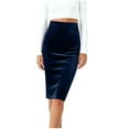 thumbnail image 1 of Velvet Pencil Skirt for Women Elegant High Waist Bodycon Skirts with Back Split Below Knee Midi Work Office Formal Party, 1 of 9