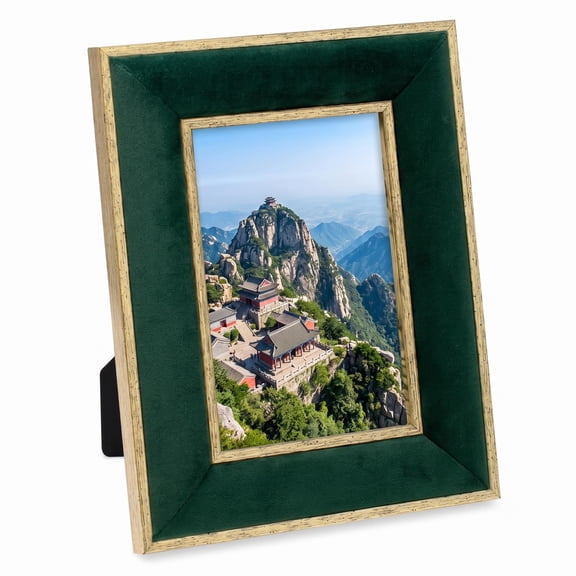 Velvet Picture Frame, Double B Metallic Gold Photo Frame,4x6 Inch Horizontal and Vertical Frame for Tabletop Display and Wall Hanging,Classic Home Office Dcor,Green with Gold