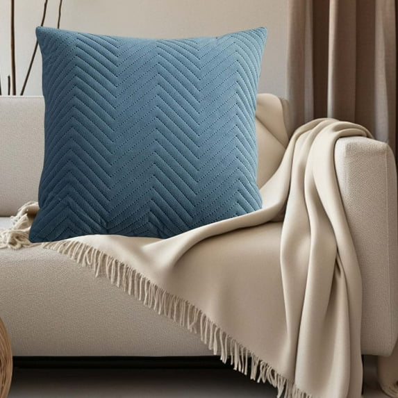 Velvet Pillow Case 45x45cm | Solid Color Pleated PV Velvet Cushion Cover with Hidden Zipper | Quilted Detailing, Office Lumbar Support, Durable Washable, Home Sofa Headboard Decor