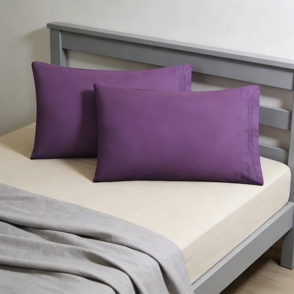Velvet Pillowcases Set of 2, Envelope Closure Pillowcases 20 x 26 In, Soft Polyester Bed Pillow Covers, Purple