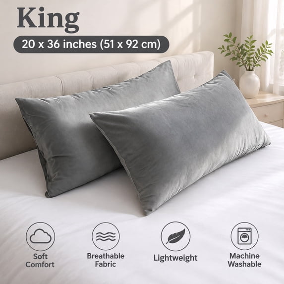 Velvet Pillowcases with Hidden Zipper, King Size 20 x 36 Inch, Smoke ...
