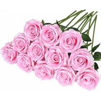 Velvet Pink Roses Artificial Flowers, Fake Roses Long Stem, Real Touch Faux Roses Bouquet Upgraded Artificial Pink Roses for Home Wedding Party Office Hotel Centerpiece Arrangement