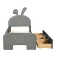 thumbnail image 1 of Velvet Platform Bed with Rabbit-Shaped Headboard, with Drawers, with Bed-End Storage Pocket Grey, 1 of 5