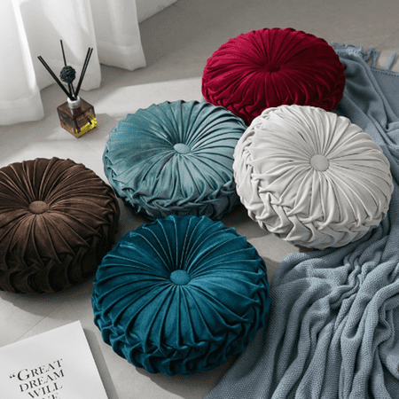 Velvet Pleated Round Pillow Cushion