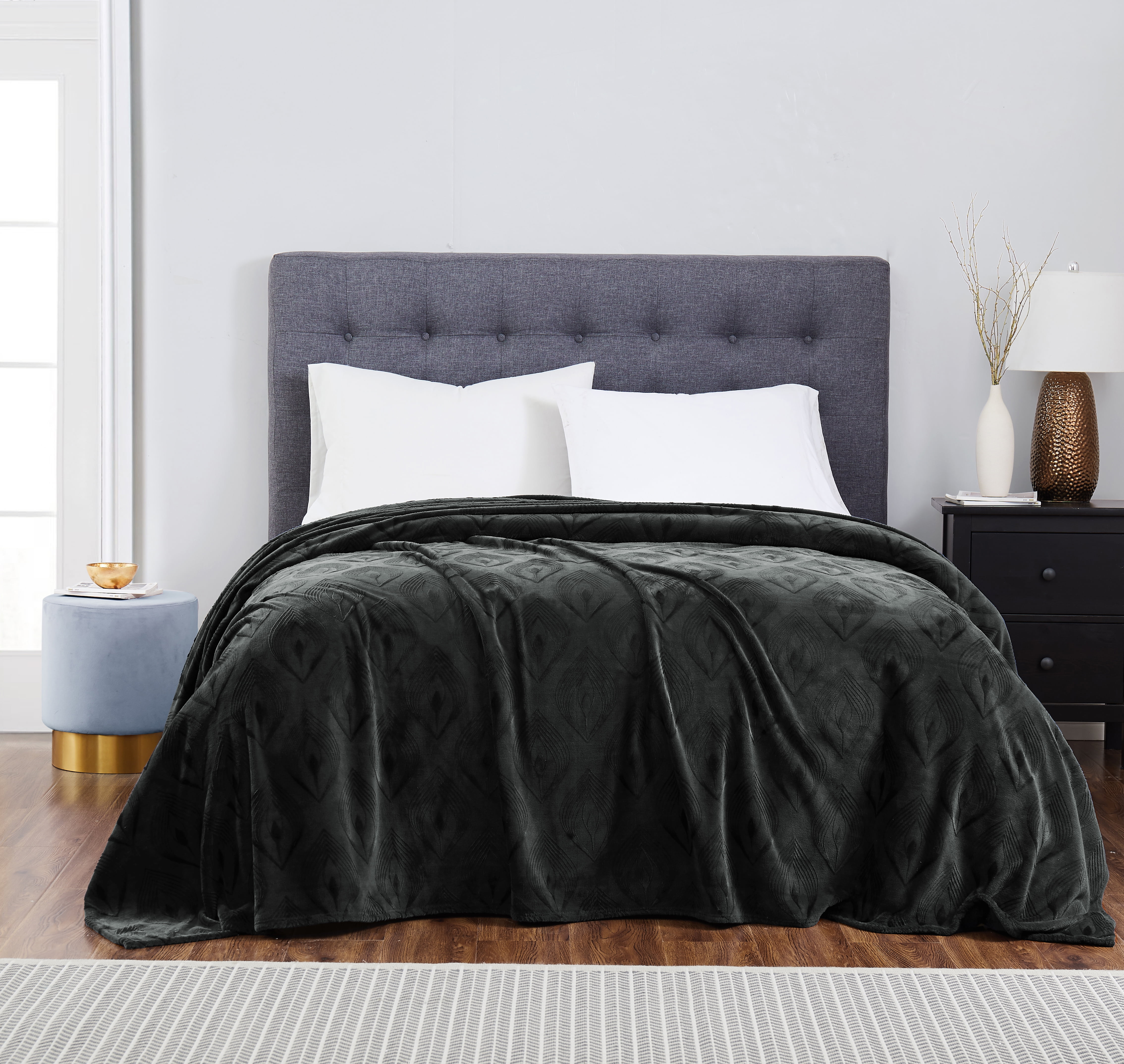Velvet Plush Blanket Bud Charcoal King 102x90