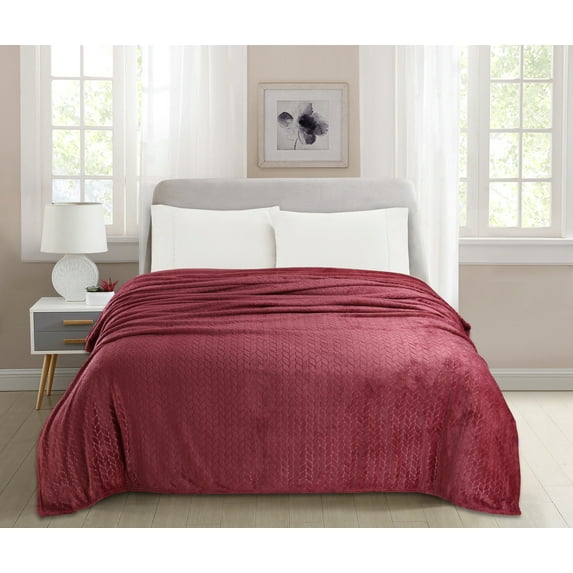 Velvet Plush Blanket Leaves Burgundy Full/Queen