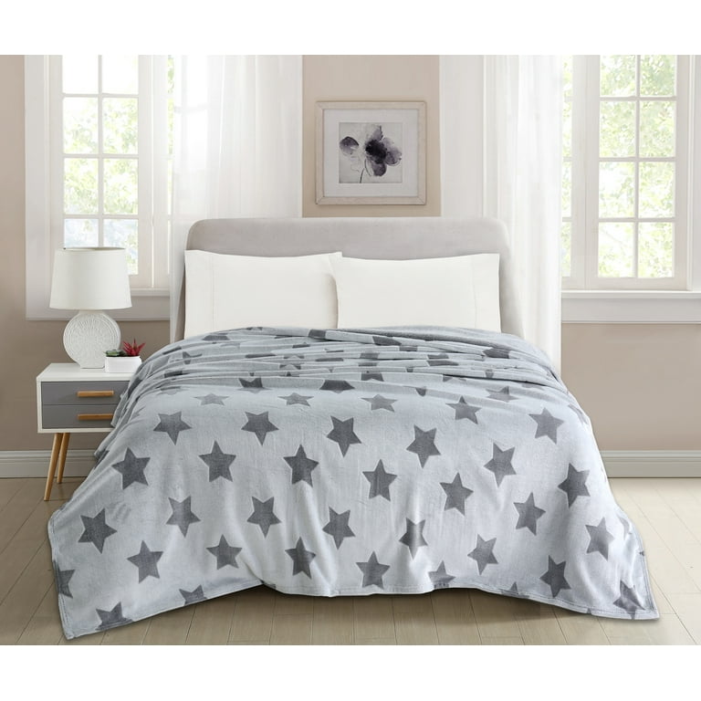 Velvet Plush Blanket Star Grey Twin