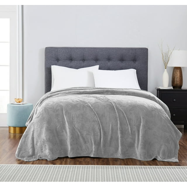 Velvet Plush Blanket Tropical Grey Full/Queen 86x86