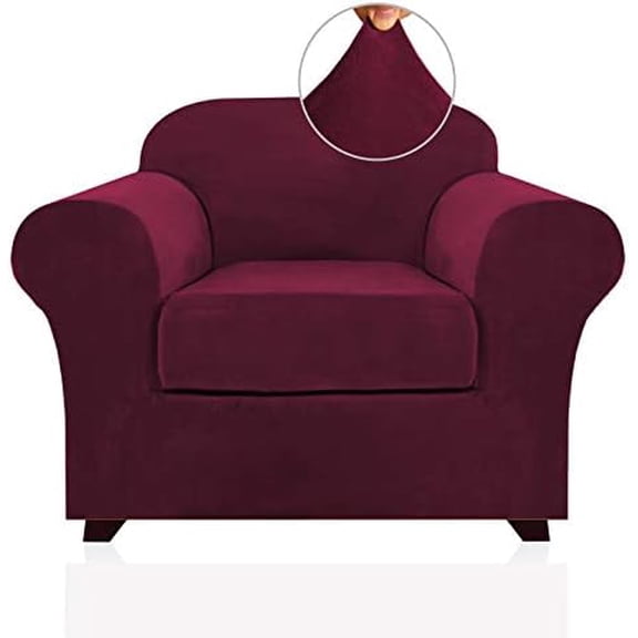 Velvet Plush Couch Cover Stretch 2 Piece Chair Cover Chair Slipcover Washable Furniture Protector Couch Soft with Elastic Bottom Armchair Cover Width Up to 49 Inch(Small, Burgundy)