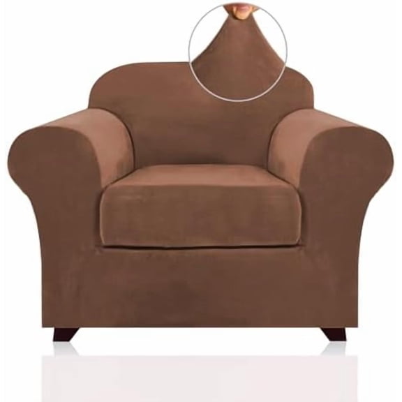 Velvet Plush Couch Cover Stretch 2 Piece Chair Cover Chair Slipcover Washable Furniture Protector Couch Soft with Elastic Bottom Armchair Cover Width Up to 49 Inch(Small, Caramel)