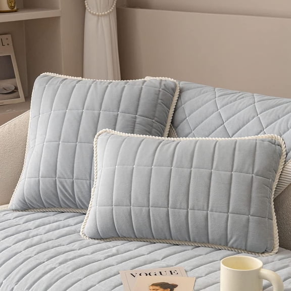 Velvet Plush Plaid Quilted Sofa Cover Super Soft Non Slip Sectional Couch Cover Farmhouse Fluffy Fuzzy Sofa Slipcover Furniture Protector for Dogs Cats Pet