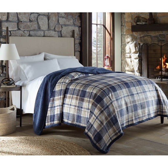 Velvet Plush Sherpa Blanket 90" x 96", Queen, Lars Plaid, Soft Cozy