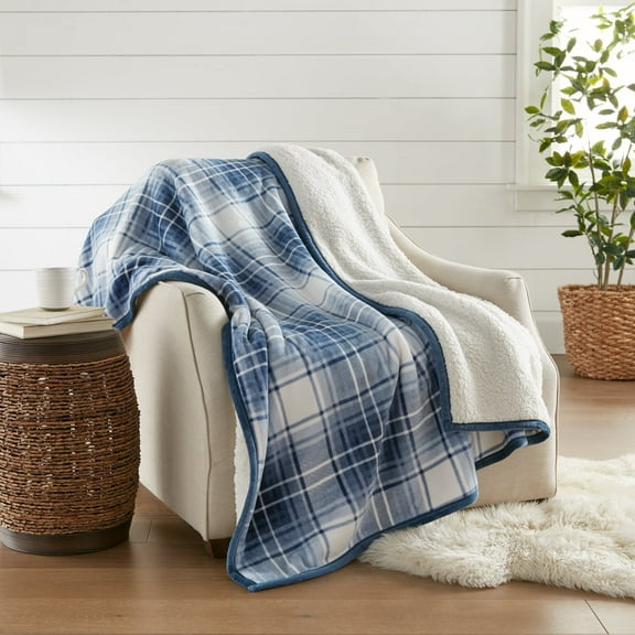 Velvet Plush Sherpa Throw 60" x 70", Throw, Winter Sky Plaid, Soft Cozy