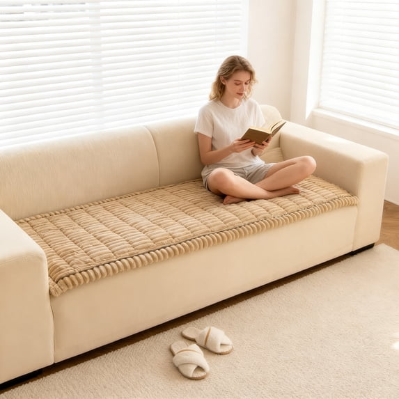 Velvet Plush Sofa Cushion, Light Coffee Brown, Autumn & Winter Minimalist Design - Soft & Warm, Comfortable Seat Pad For Living Room Seating - For Home Interior, Bedroom