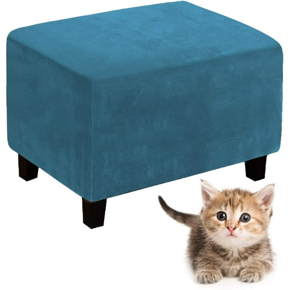 Velvet Plush Stretch Ottoman Slipcover Stool Protector Cover Folding Storage Stool Furniture with Elastic Bottom for Footrest Ottoman