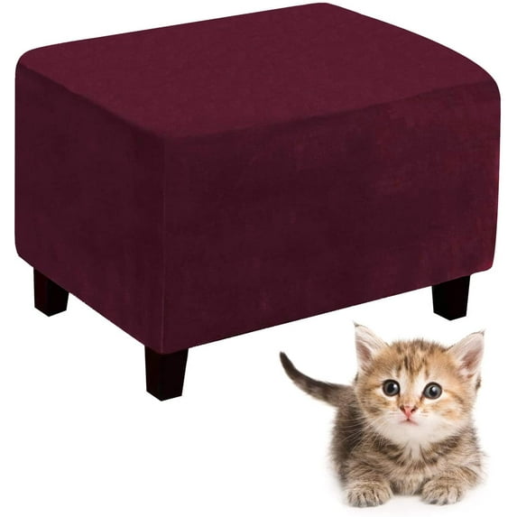 Velvet Plush Stretch Ottoman Slipcover Stool Protector Cover Folding Storage Stool Furniture with Elastic Bottom for Footrest Ottoman