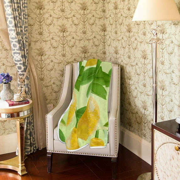 Velvet Plush Throw Thermal Blanket - 4x5FT - Lemons Branch Printed for Couch Bed Sofa Car