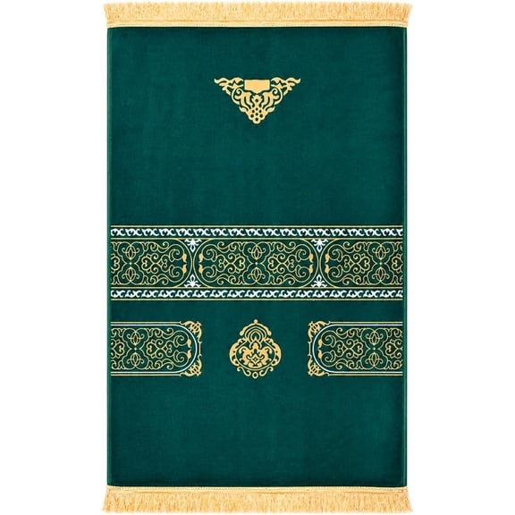 Velvet Prayer Mat, Thick Muslim Prayer Rug with Padding, Green