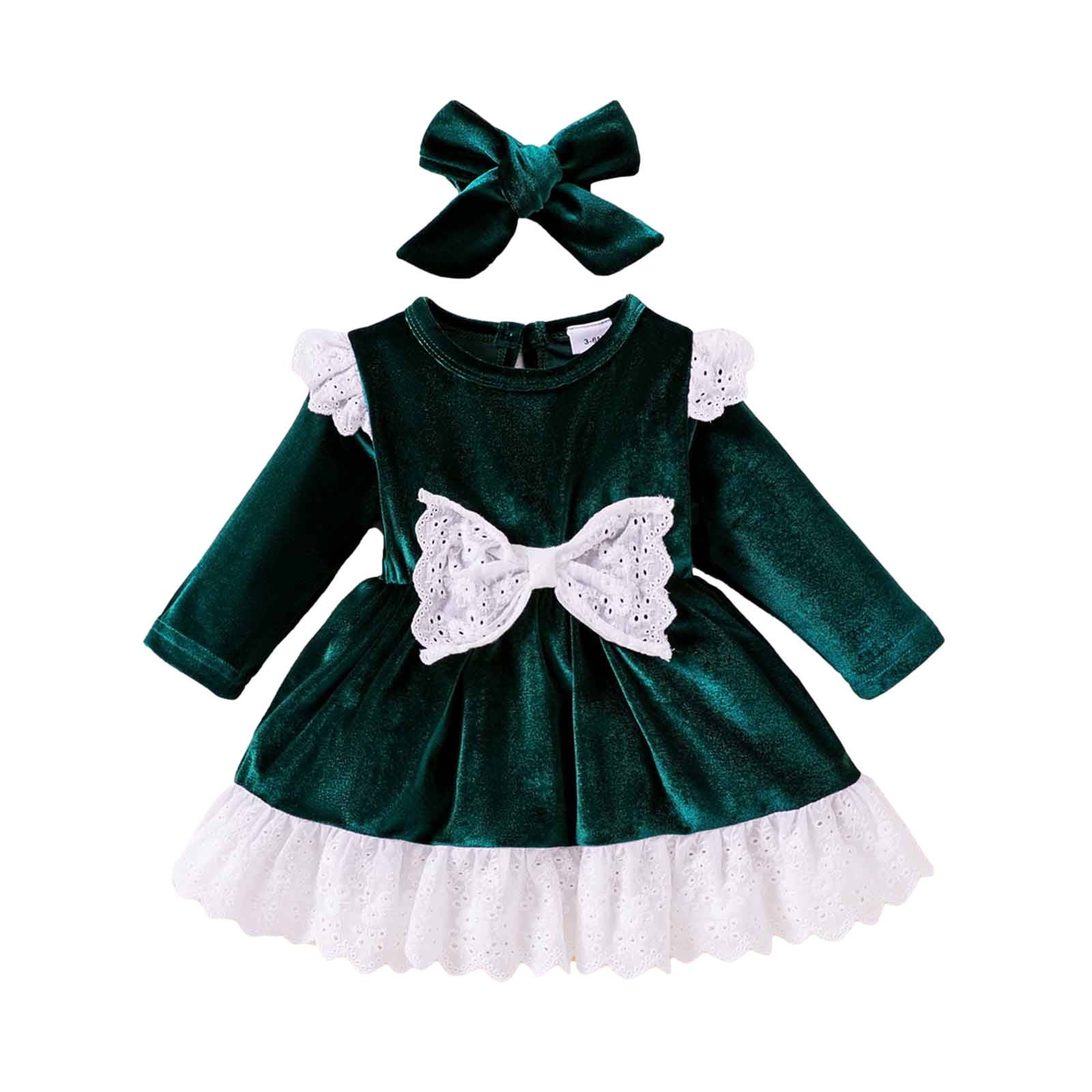 Velvet Princess Dress for Little Girls Clearance Sale Infant Toddler Girls Lace Splicing Solid