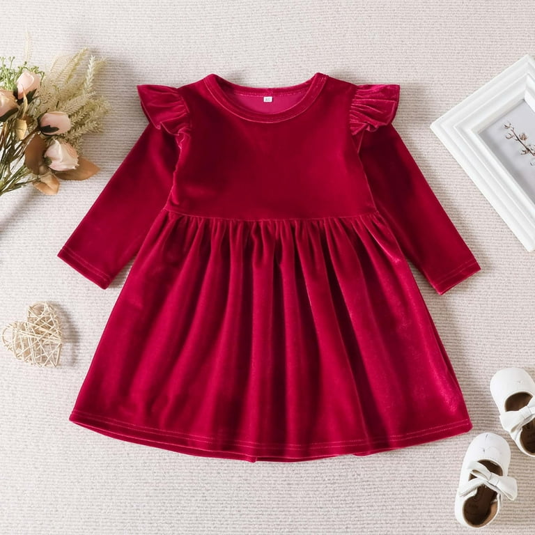 Velvet Princess Dress for Toddler Baby Girls Long Sleeve Round