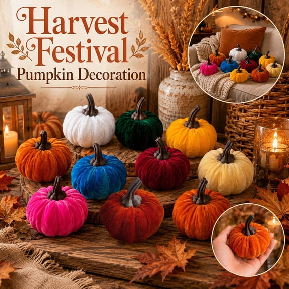 Velvet Pumpkin Decorations - Assorted Color Soft Plush Faux Pumpkins for Fall Centerpieces,Thanksgiving Table,and Harvest Home Decor,Brown