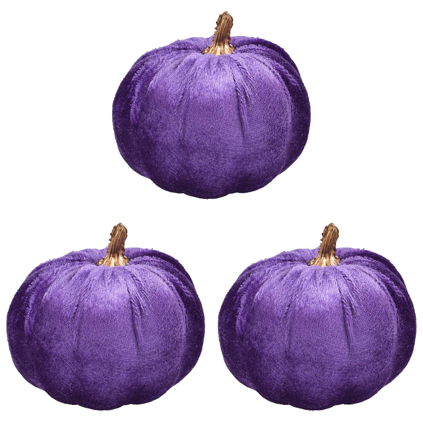 Velvet Pumpkin Fall Decor,3 Pcs Dark Purple Plush Artificial Pumpkin ...