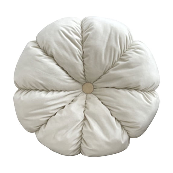 Velvet Pumpkin Round Floor Cushion with Pleated Button Design, Soft Polyester Fill and Non-Slip Base, Decorative Seat Pillow for Living Room Sofa Couch Chair Floor Decor