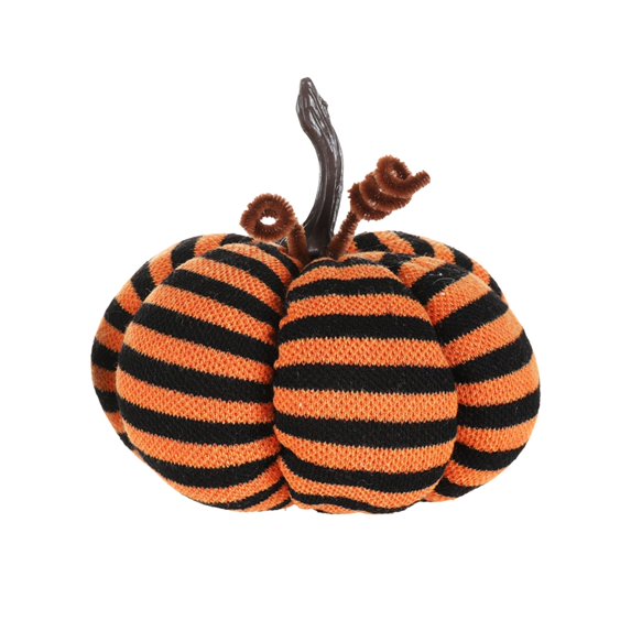 Velvet Pumpkin Throw Pillow – Stripe Plush Stuffed Pumpkin Decor for Fall Bedroom, Living Room, Sofa, and Home Accents (Red)