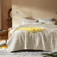 thumbnail image 1 of Velvet Quilt Oversized California King-120''x120'', Lightweight Beige Velvet Comforter Set with 2 Pillow Shams, Soft Oversized Bedspread Coverlet Quilted Bedding Set for All Season, 1 of 1