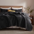 thumbnail image 1 of Velvet Quilt Oversized California King-120''x120'', Lightweight Black Velvet Comforter Set with 2 Pillow Shams, Soft Oversized Cross Stitch Bedspread Coverlet Quilted Bedding Set for All Season, 1 of 7