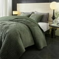thumbnail image 1 of Velvet Quilt Queen Size, Oversized Bedspread Quilted Bedding Set, Luxurious Soft Coverlet Set Lightweight Velvet Comforter for All Season with Pillow Shams 90x96 Army Green Striped Queen, 1 of 6