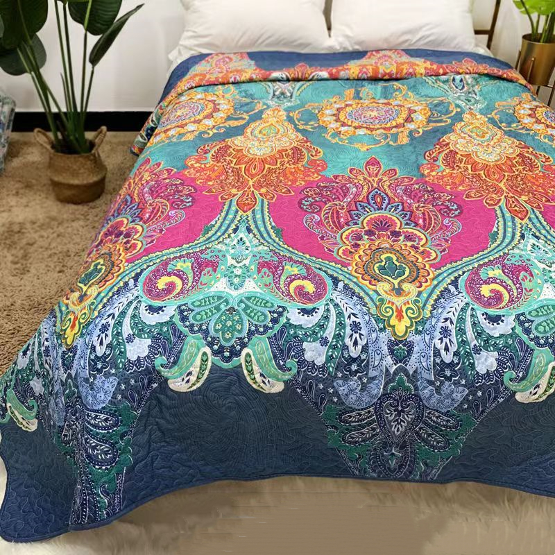 Bedspread Quilted Bed Cover Queen King Size Pastoral Style Coverlet Non