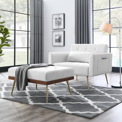 Velvet Recline Sofa Chair with Ottoman Chaise Lounge Chair with Adjustable Backrest and 2 Side Pockets 1 Pillow Convertible Armchair Sleeper Bed for Living Room Bedroom Office Walmart