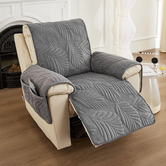 Velvet Recliner Chair Cover Soft Thickened Recliner Slipcover Non Slip Washable Lazy Boy Recliner Couch Cover All Seasons Reclining Sofa Slipcover Furniture Protector for Pets Kids Dark Grey