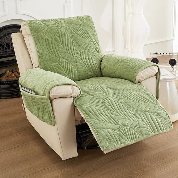 Velvet Recliner Chair Cover Soft Thickened Recliner Slipcover Non Slip Washable Lazy Boy Recliner Couch Cover All Seasons Reclining Sofa Slipcover Furniture Protector for Pets Kids Green