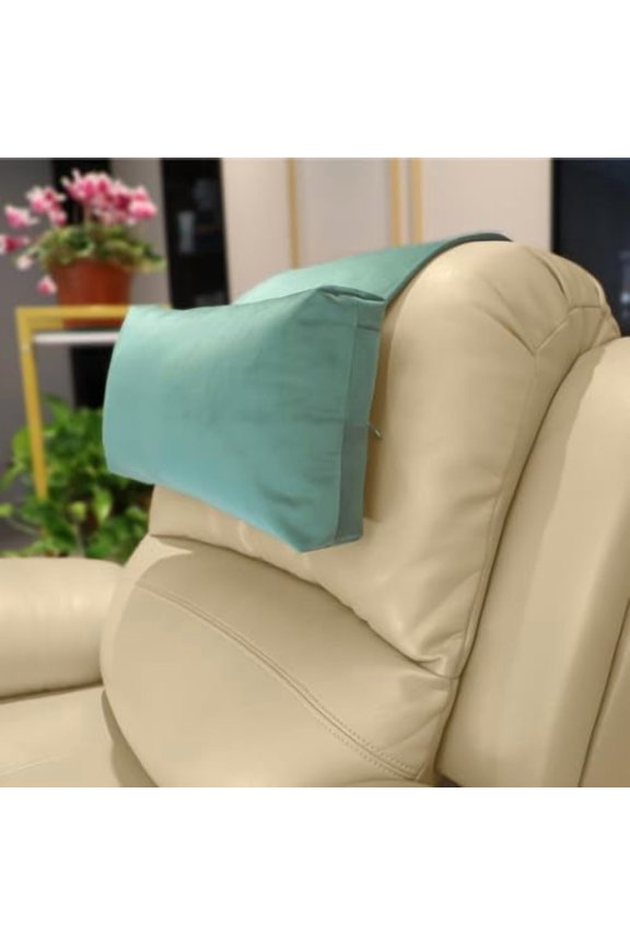 Velvet Recliner Head Pillow with Non-Slip Base - Adjustable Neck Support for Pain Relief in Home, Office and Travel (Light Blue)