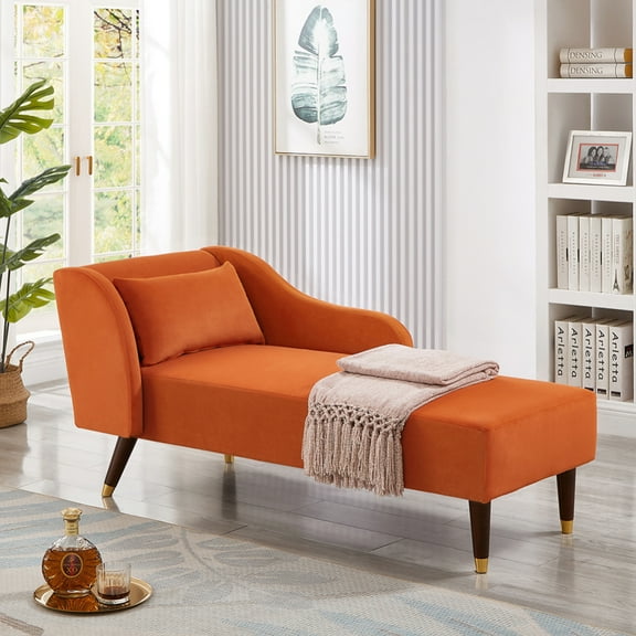 Velvet Recliner Sofa with Removable Pillow and Curved Armrests, Modern Solid Wood Legs High Density Foam Sofa Chair Lounge Chair