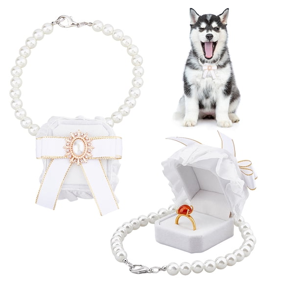 Velvet Rhinestones Detachable Pet Wedding Couple Ring Bearer Box Dog/Cat Collar Wedding Ring Holder for Proposal Engagement Wedding Party