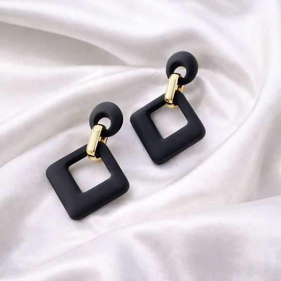 RubyLee Elegance Drop Diamond Black, Fashion for Women Earrings, Stainless Steel, Includes Jewelry Pouch, 2 Count