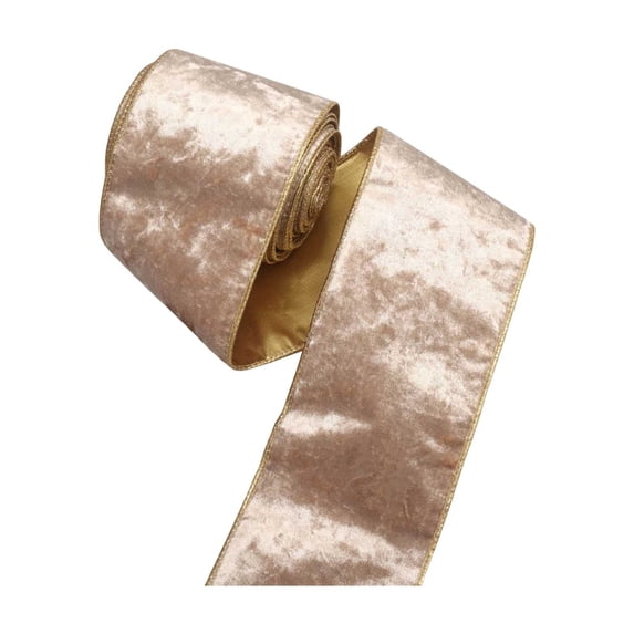 Velvet Ribbon 4 Inch x 10 Yards, Gold Trim Crushed Single Faced Gift Wrapping Ribbon – Christmas Tree, Wreath Bow, Holiday Craft & Outdoor Decoration Supply (C)