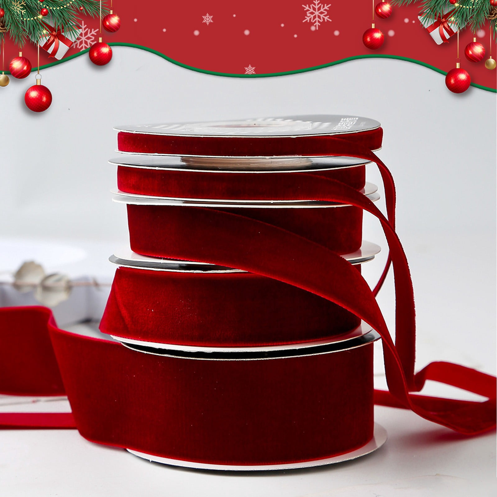 Flocking Ribbon Bows Velvet Ribbon under $5! Cagogo Burgundy Velvet Ribbon for Christmas ...