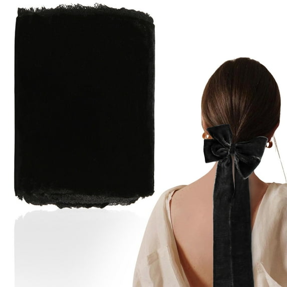 Velvet Ribbon For Bouquets 9 FT Velvet Ribbon with Hand Torn Sky Blue Silk Frayed Edge - Handmade Vintage Style for Wedding Bouquets, Gift Wrapping, Christmas Decor, Hair Bows(Black)