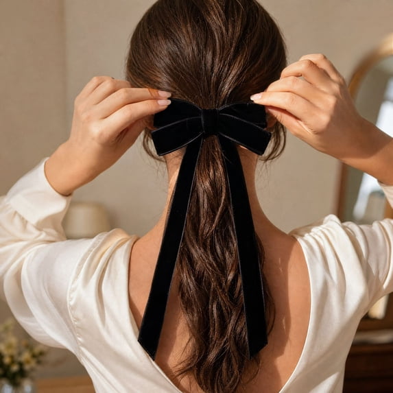 Velvet Ribbon Bows 10 Pcs Tied Long Tail Decorative Bow 12.4IN Handmade Fabric Bow Ornaments For Christmas Tree Home Party Front Door Wreath Holiday Decor