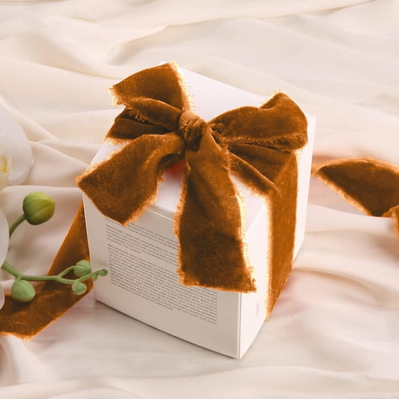 Velvet Ribbon Flocked Tear Edge Ribbon for Bouquets Handmade Frayed Wedding Gift Wrapping Christmas Trim Vintage Fabric Crafts DIY Card Making Invitations Decor Gold